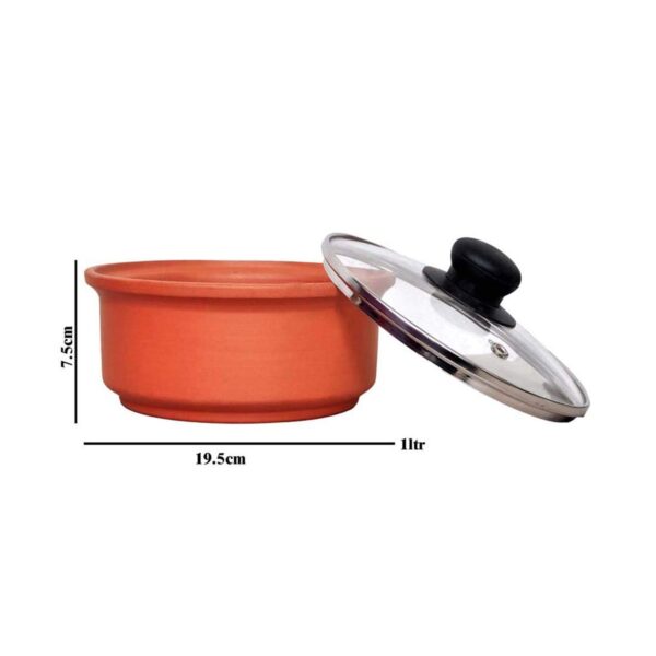 1L Clay Kadhai with Glass Lid
