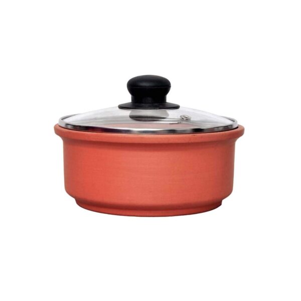 1L Clay Kadhai with Glass Lid